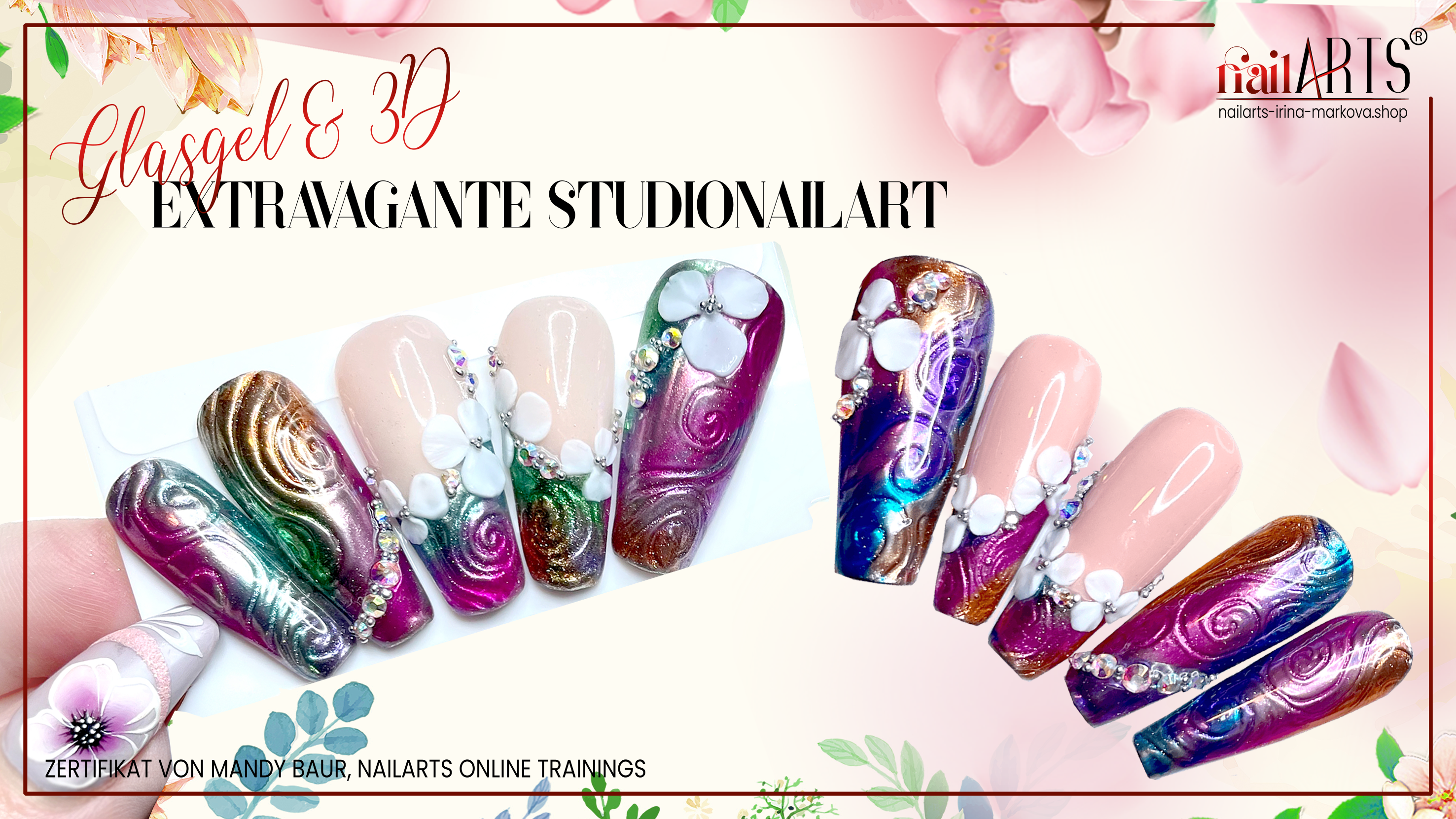 Online Nailart Schulung Extravagante Studionailart: Glasgel & 3D