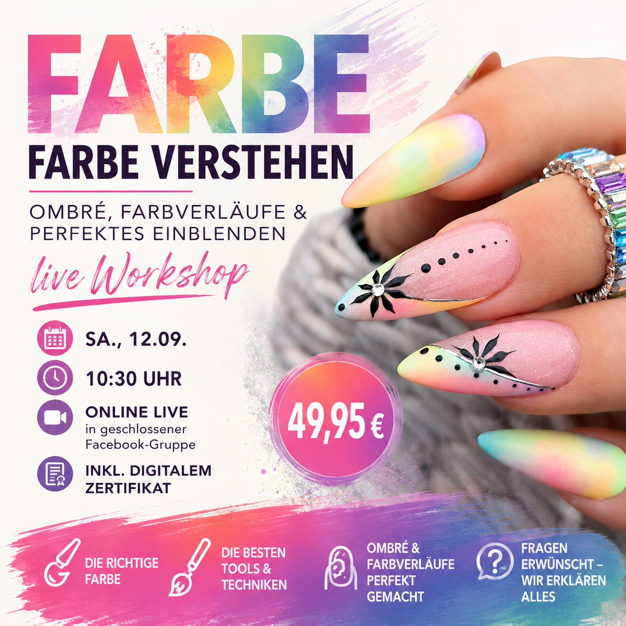 Online LIVE Workshop 12.09.26: FARBE verstehen – Ombré, Farbverläufe & Perfektes Einblenden