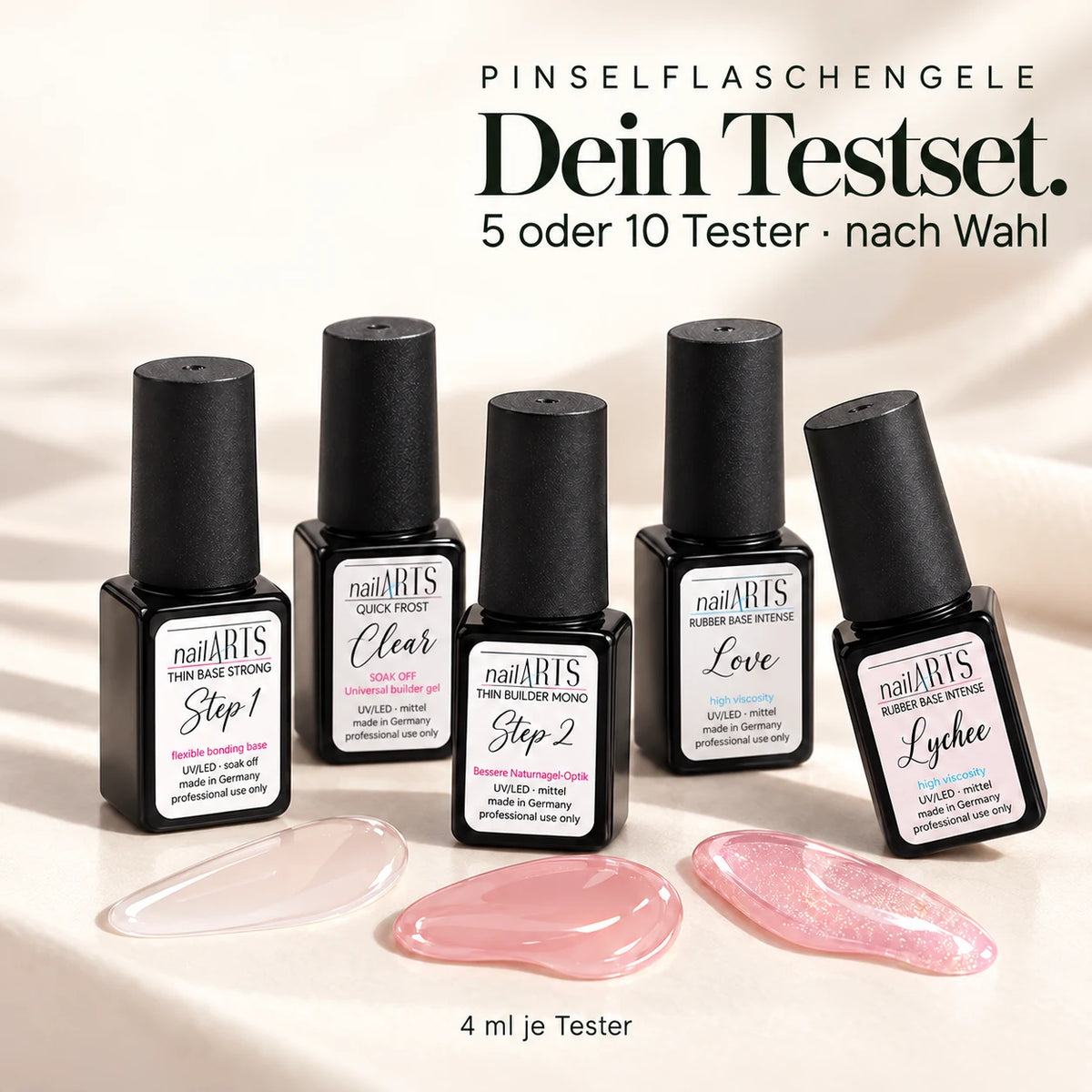 Pinselflaschengele Testset nach Wahl – 5 oder 10 Tester à 4 ml