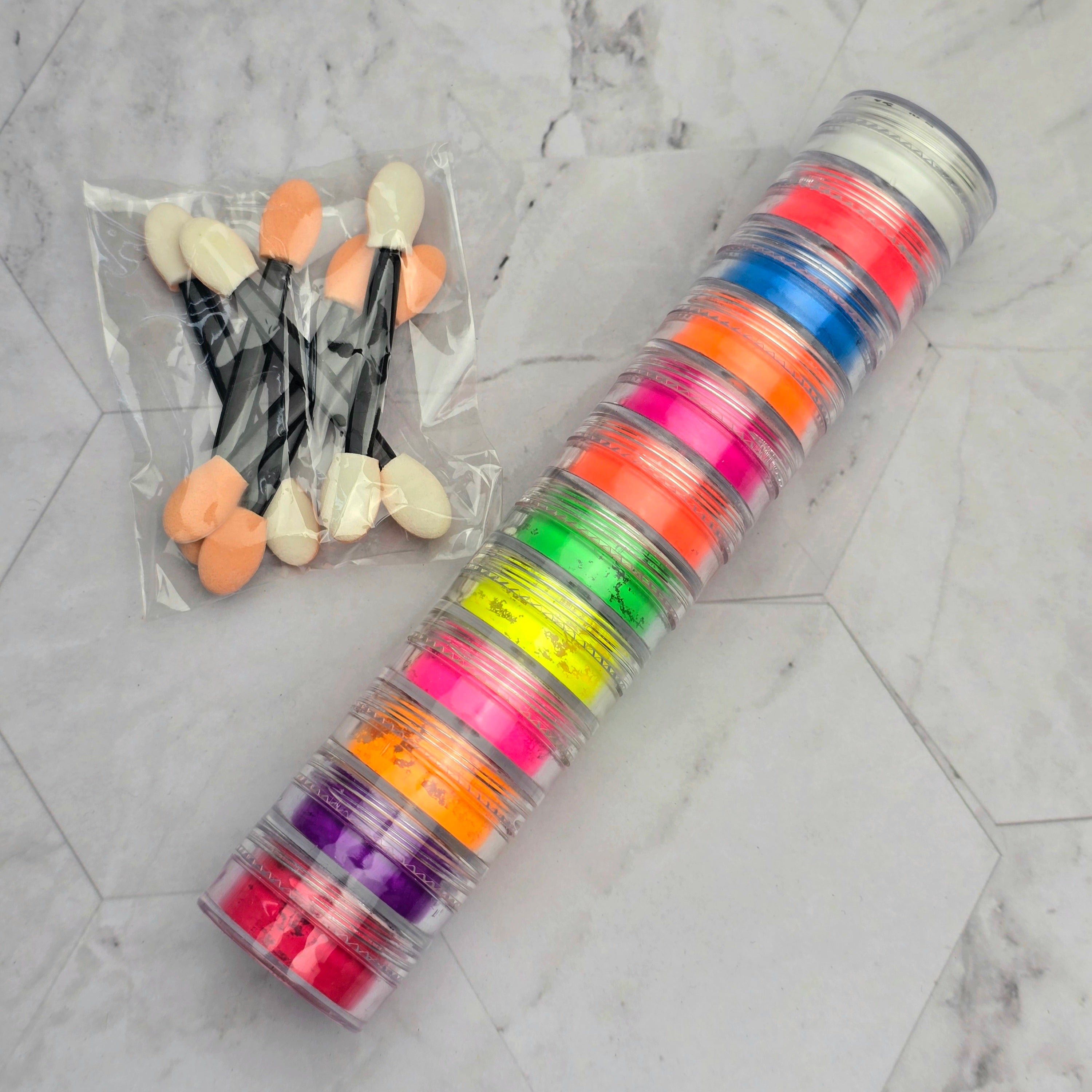 Neon Pigments Set mit Applikatoren x12